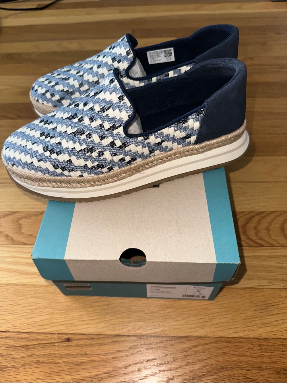 TOMS Navy and White Woven Slip-On Espadrille Sneaker